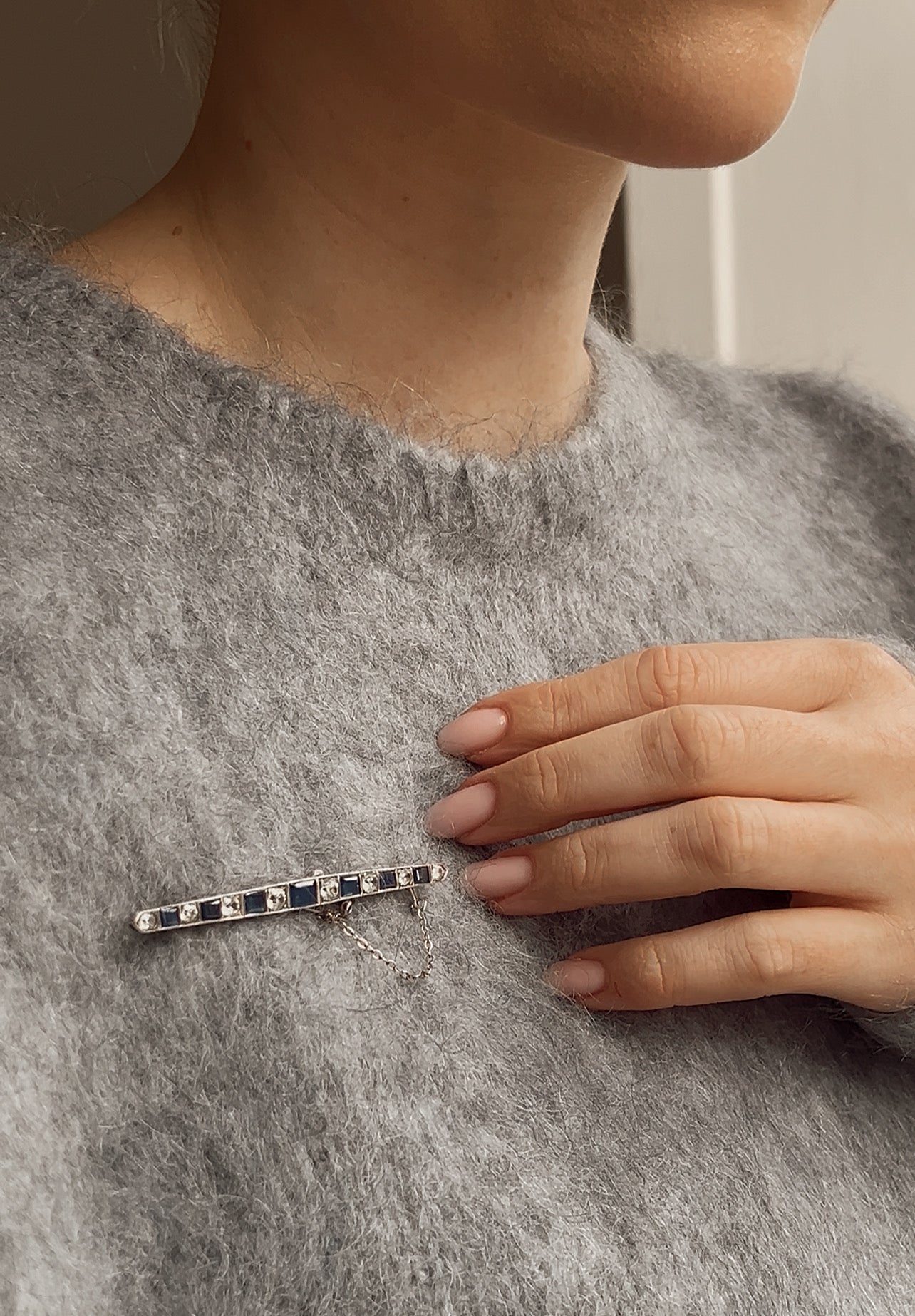 Gorgeous 20th Century Blue and White Paste Bar Brooch