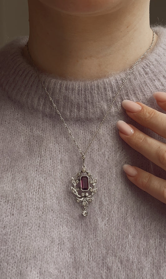 Lovely Early 20th Century Purple and Clear Paste Lavalier Pendant