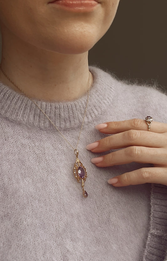 Beautiful Early 20th Century Amethyst and Split Pearl Lavalier Pendant
