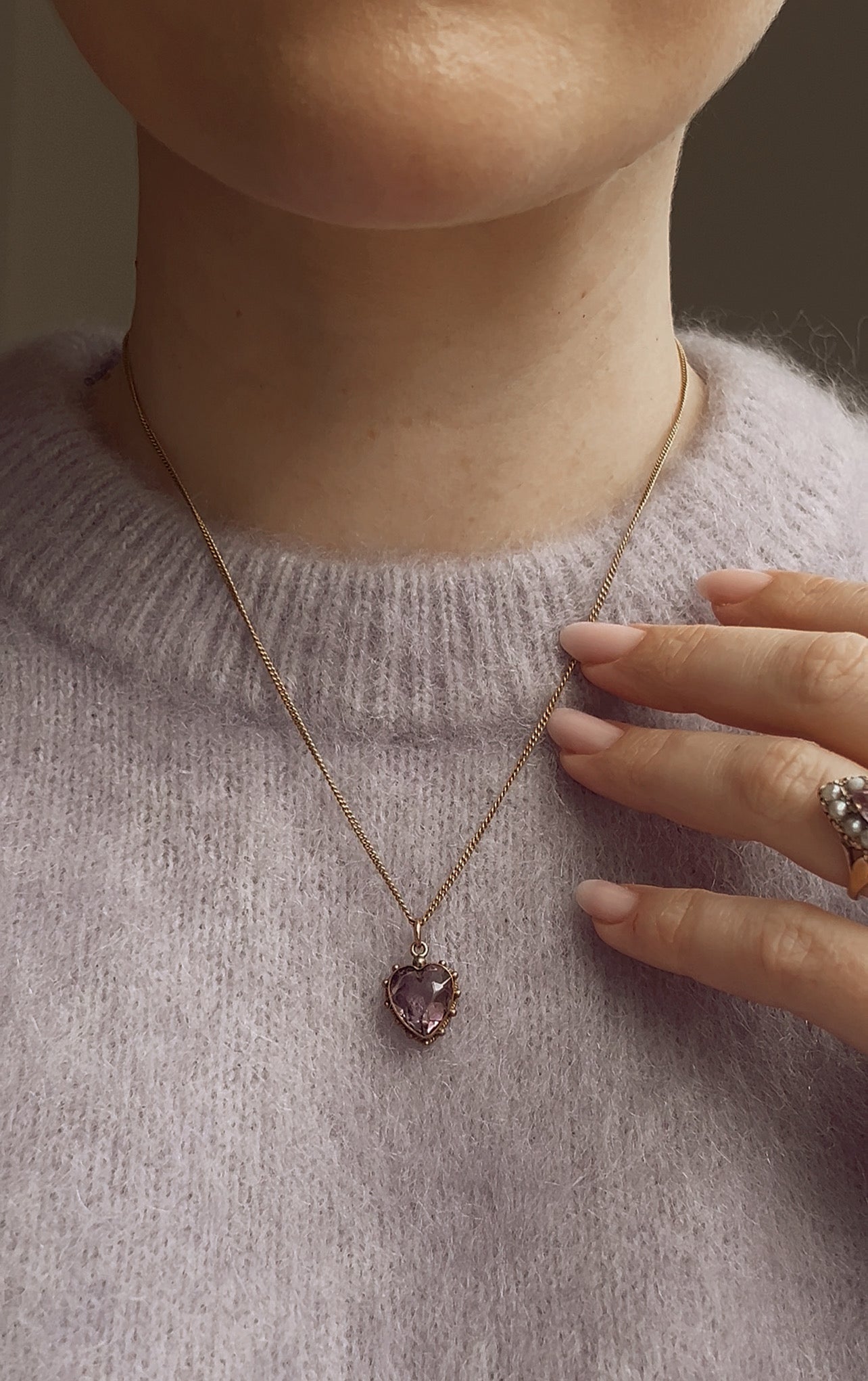 Stunning Victorian 9ct Gold Amethyst Heart Pendant and Gold Chain