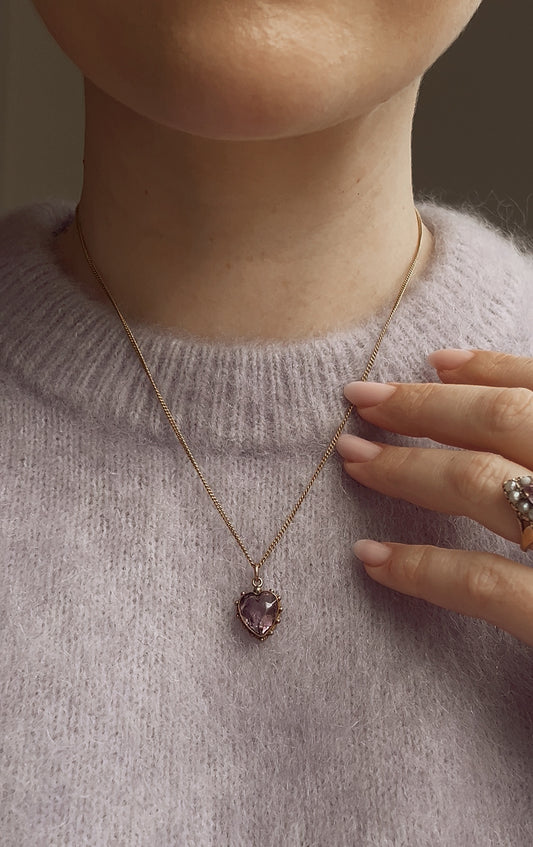Stunning Victorian 9ct Gold Amethyst Heart Pendant and Gold Chain