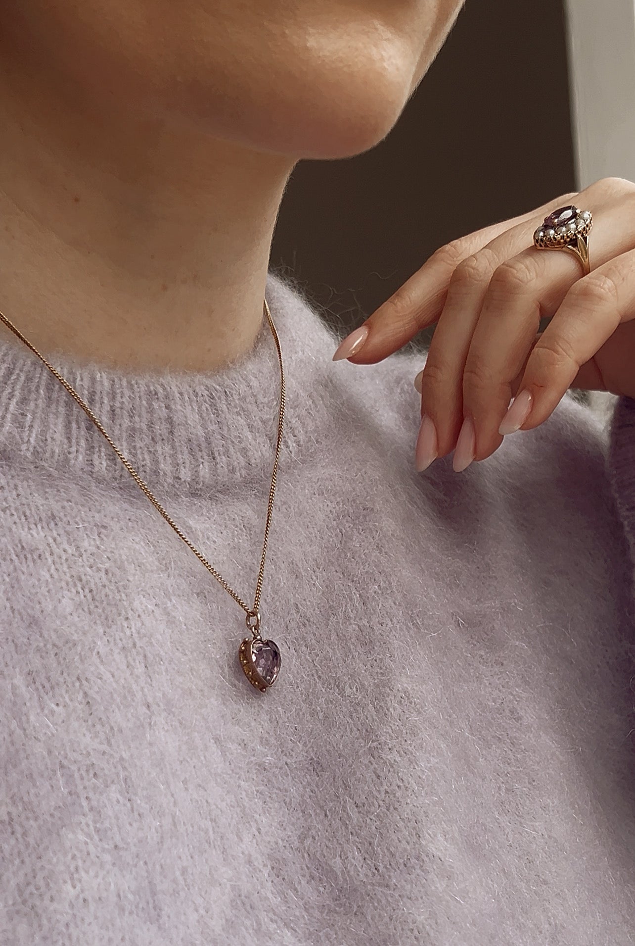 Stunning Victorian 9ct Gold Amethyst Heart Pendant and Gold Chain