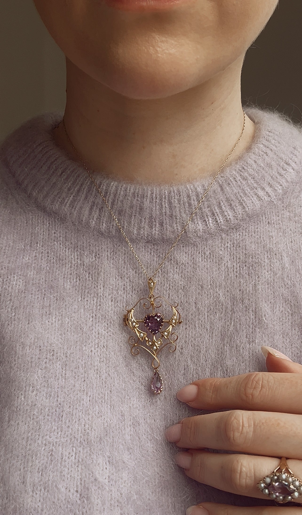 Superb Early 20th Century Amethyst and Split Pearl Heart Brooch and/or Pendant