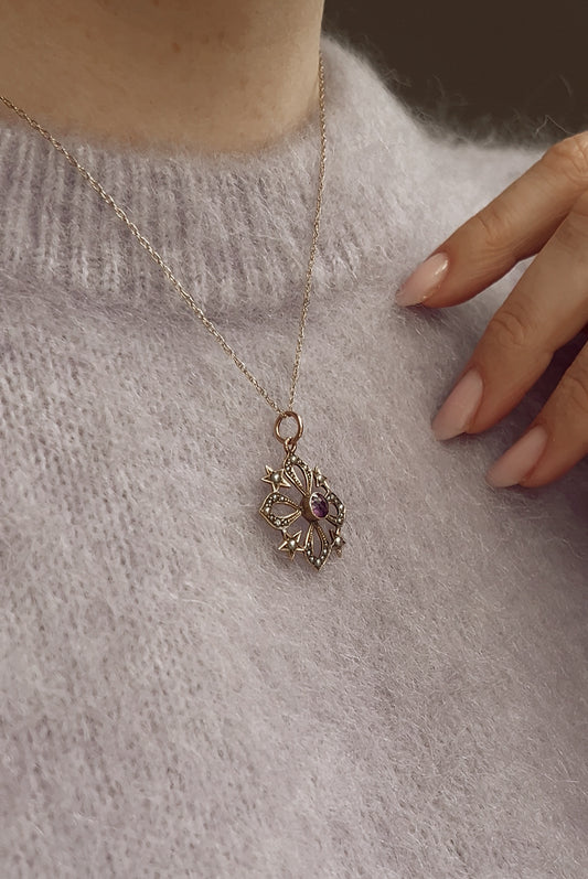 Lovely Edwardian 9ct Gold, Amethyst and Seed Pearl Pendant
