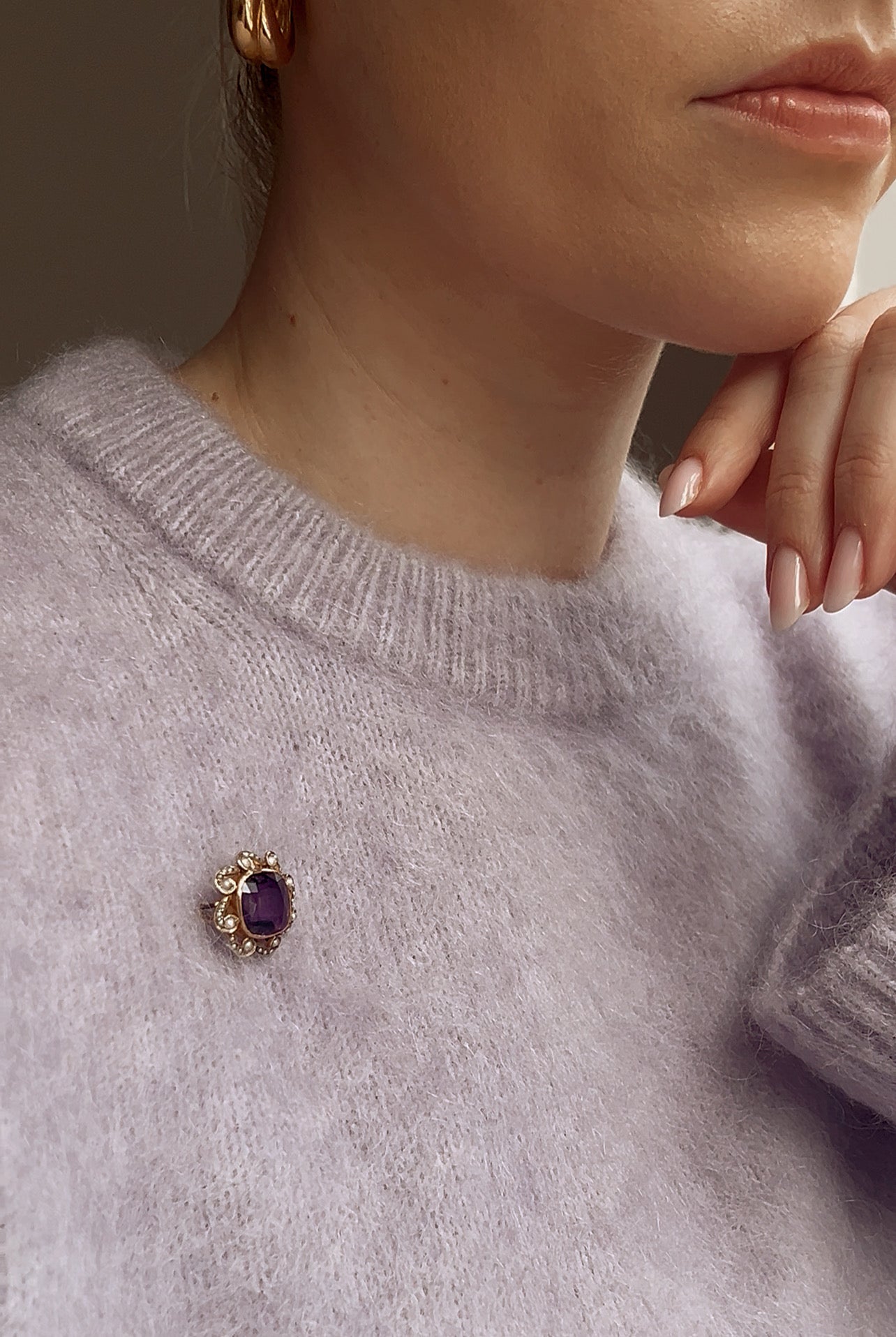 Gorgeous Late 19th Century Gold, Amethyst and Split Pearl Brooch