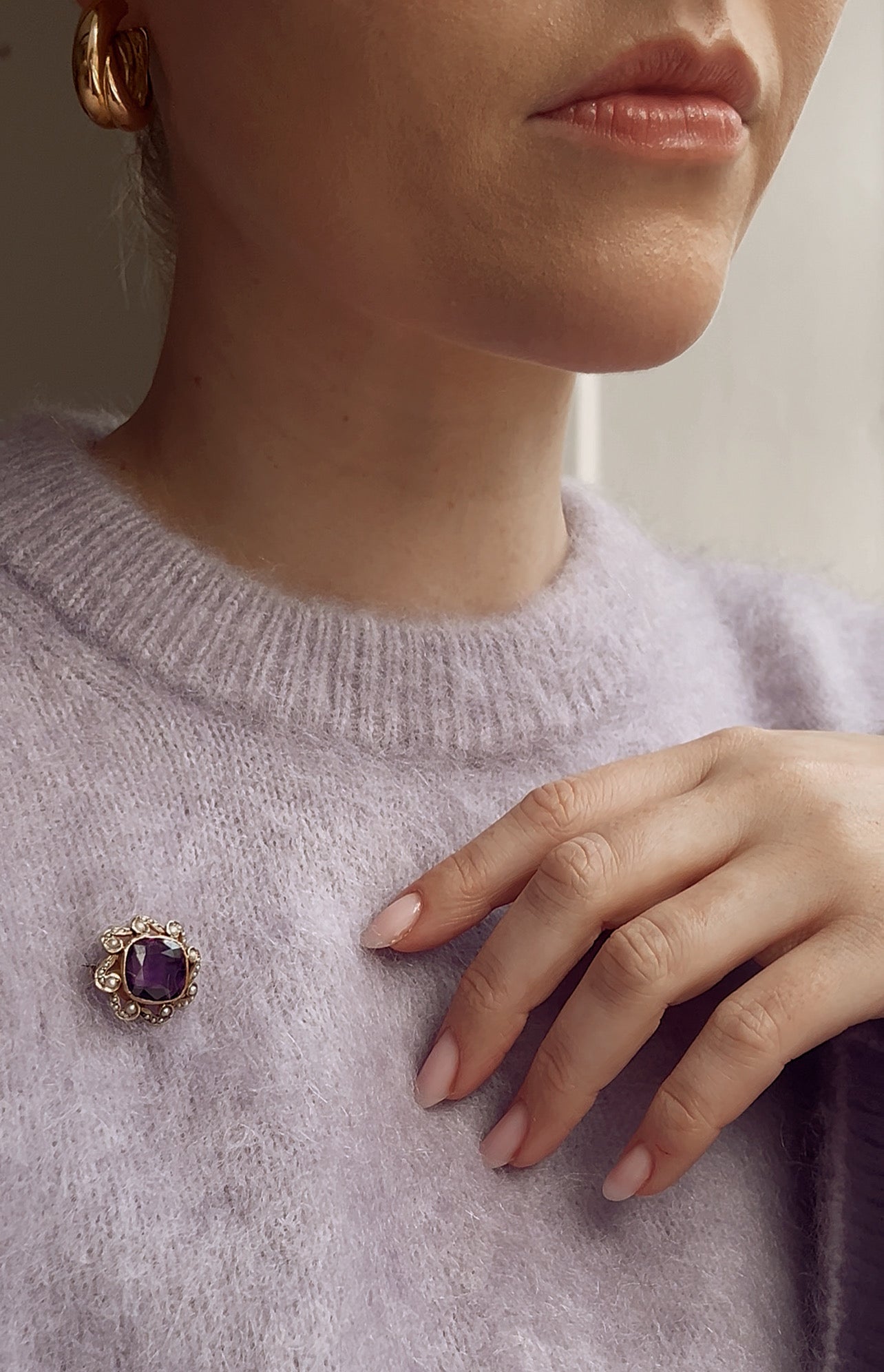 Gorgeous Late 19th Century Gold, Amethyst and Split Pearl Brooch