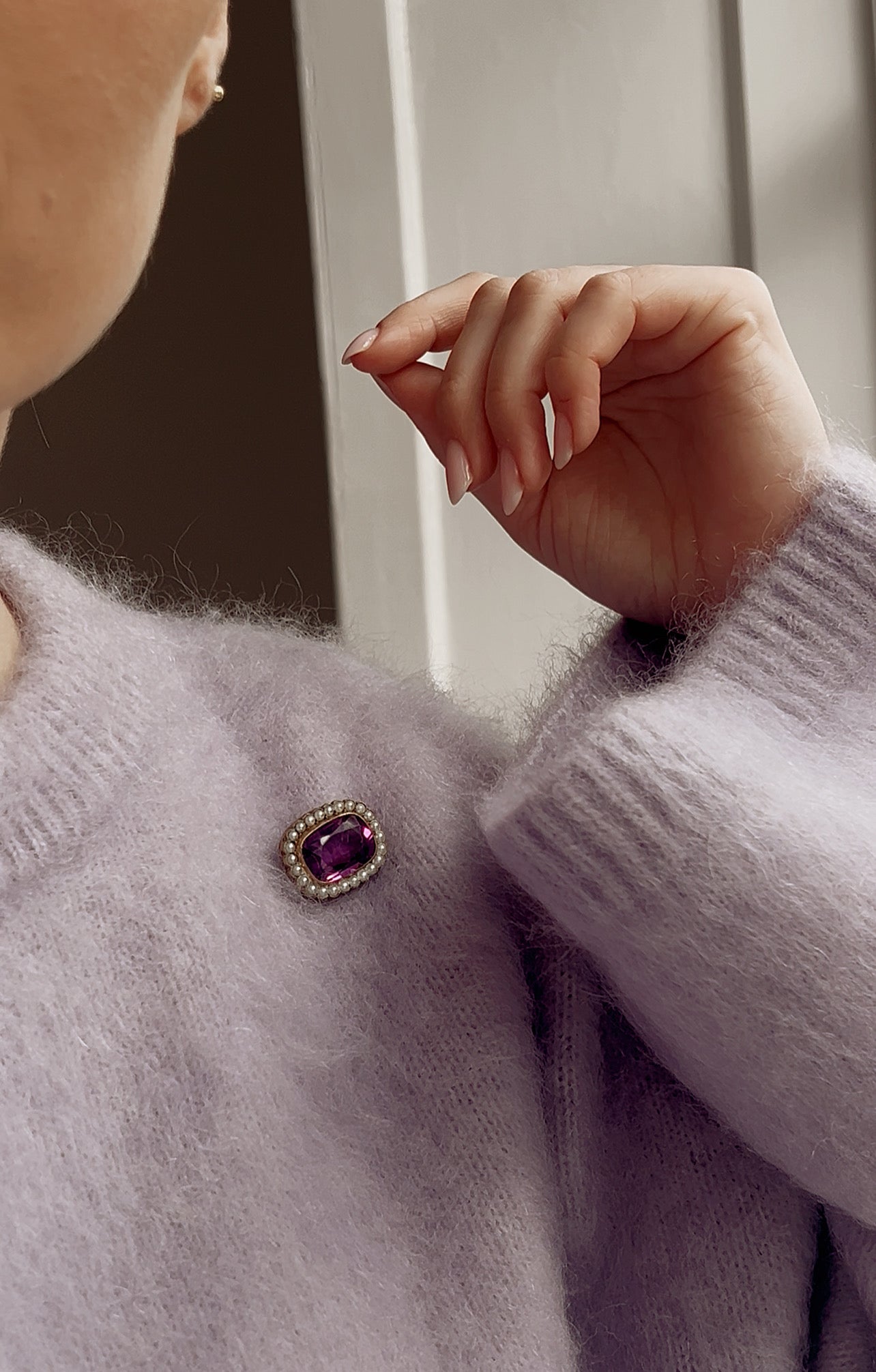 Lovely Late 19th Century Amethyst and Split Pearl Brooch
