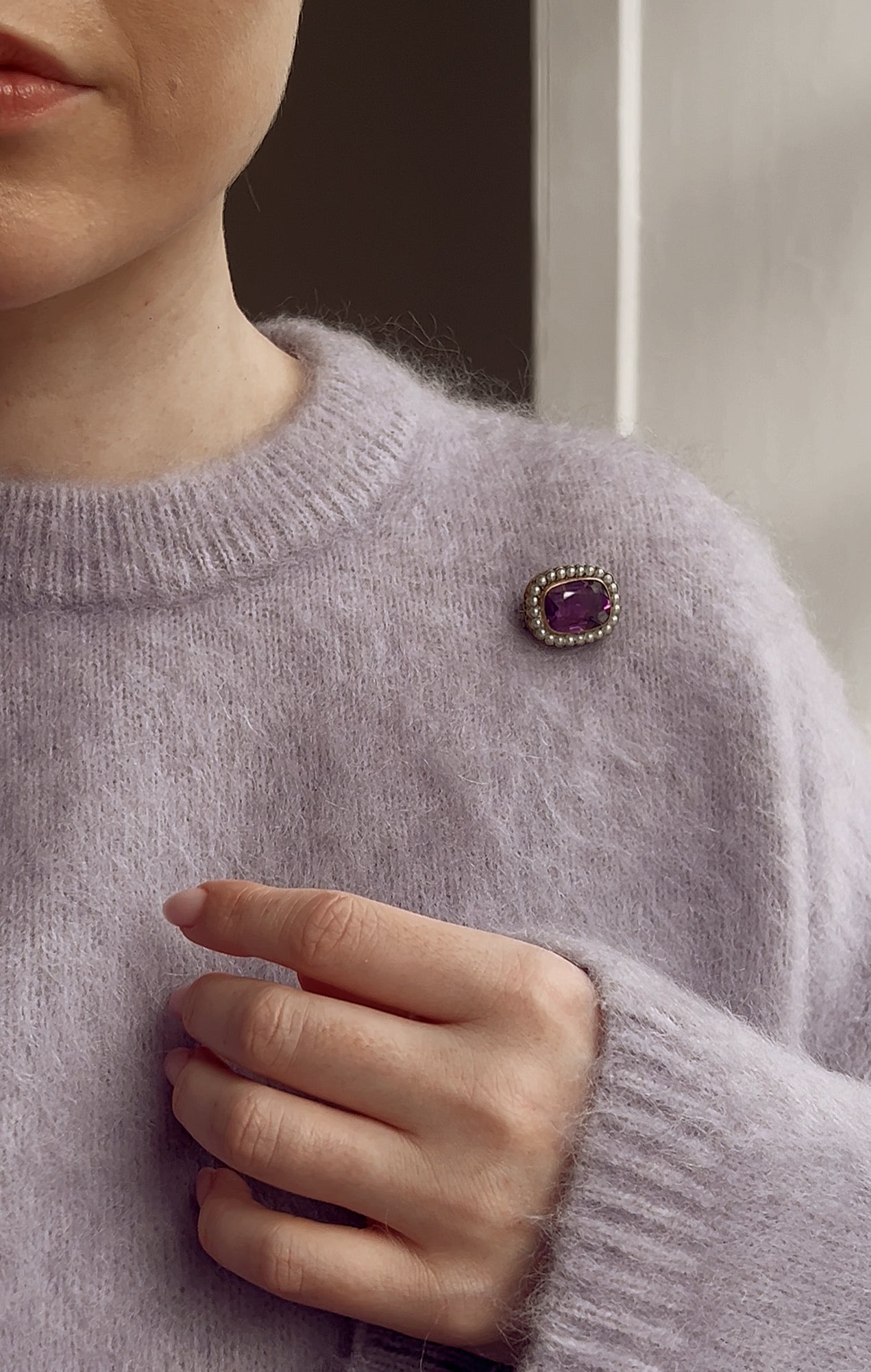 Beautiful Late 19th Century Amethyst and Split Pearl Brooch