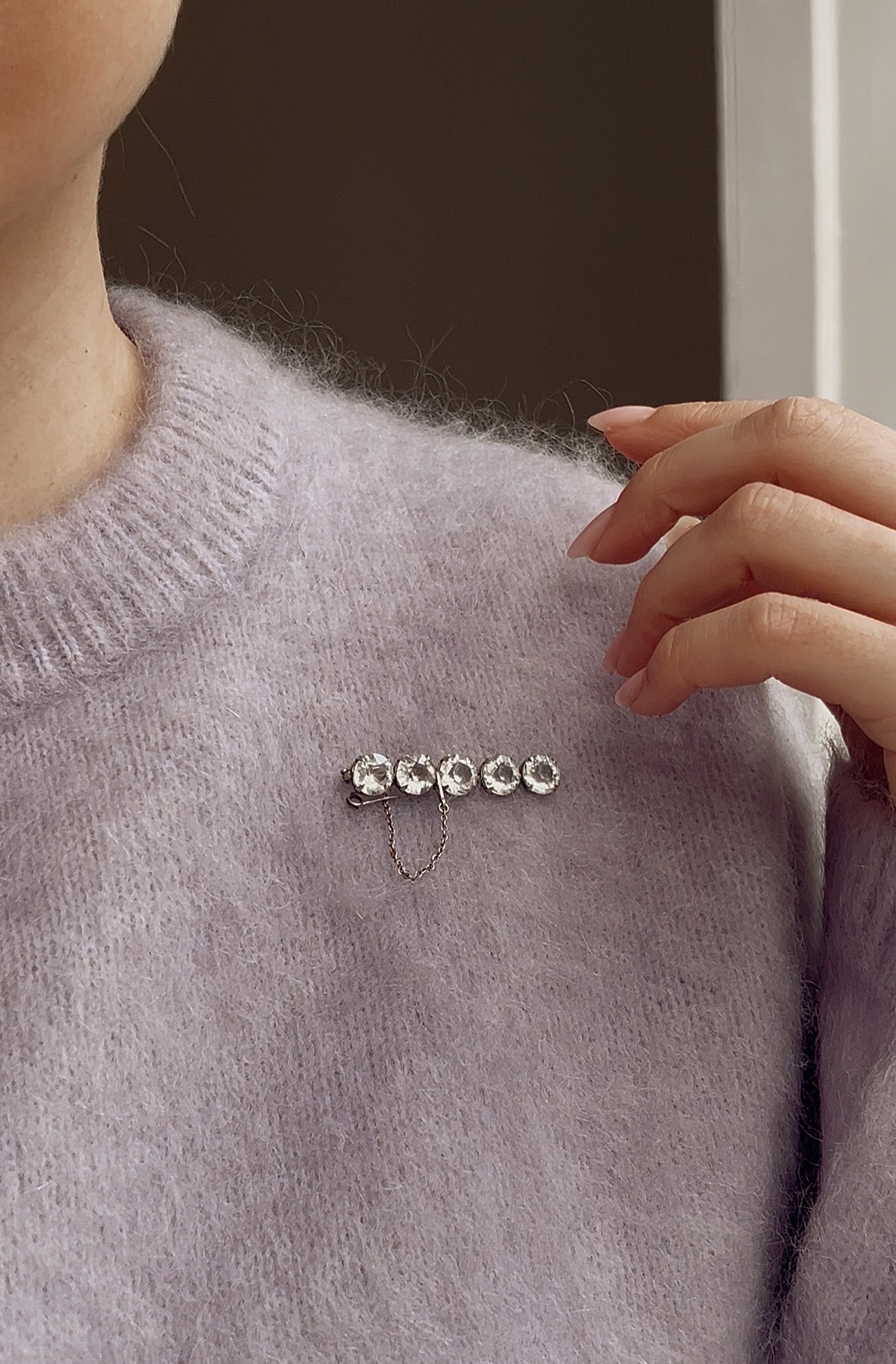 Wonderful 20th Century Clear Paste Brooch with Safety Pin