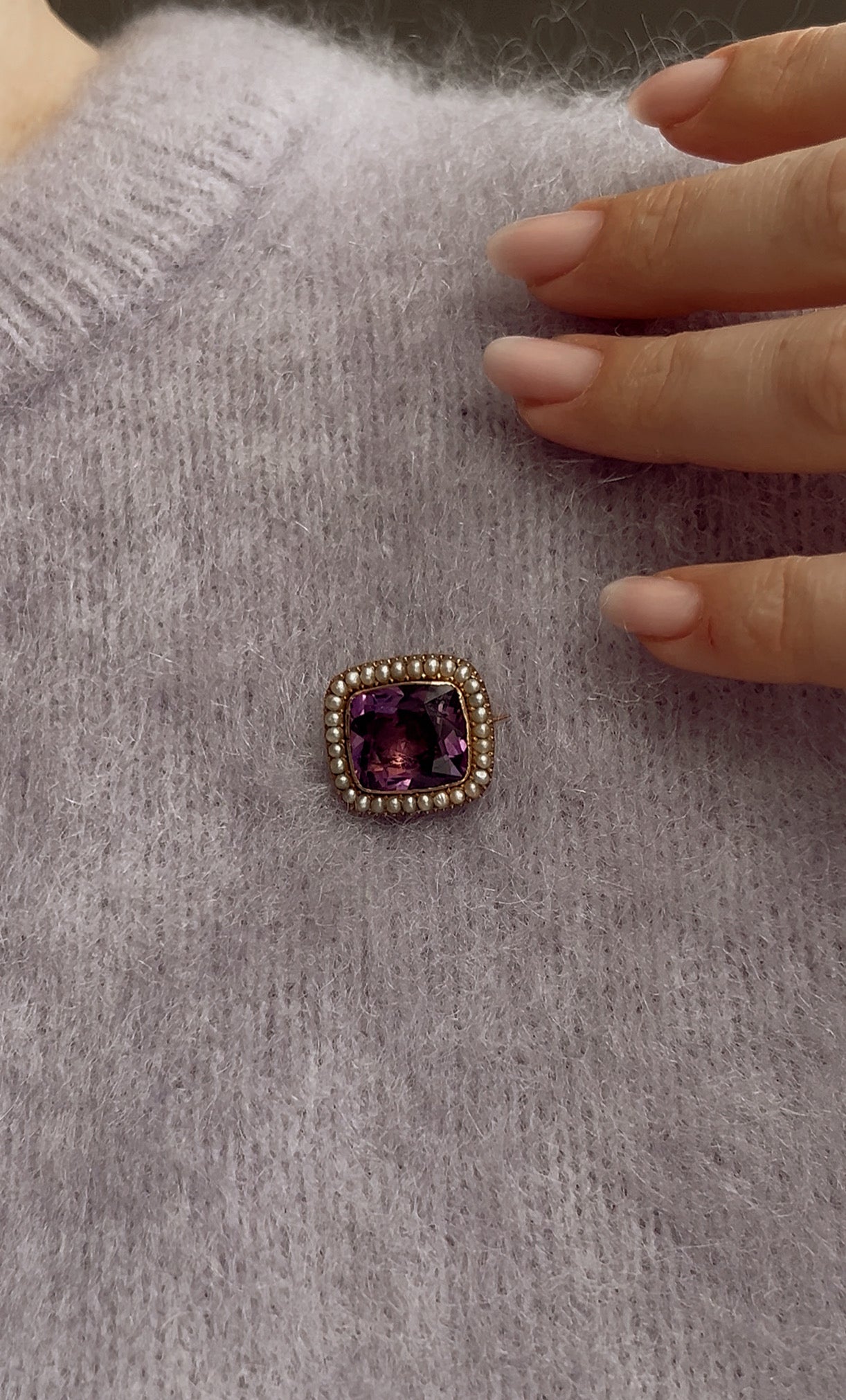 Beautiful Late 19th Century Amethyst and Split Pearl Brooch