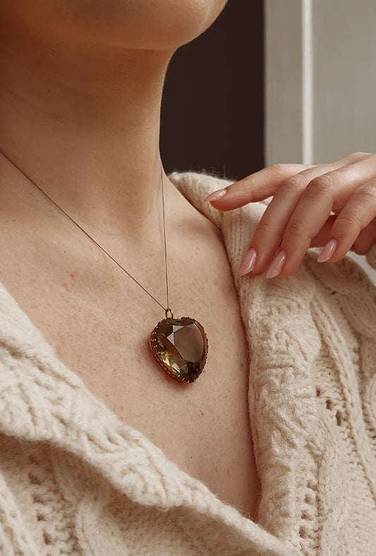 Striking Vintage Smoky Quartz Heart Pendant