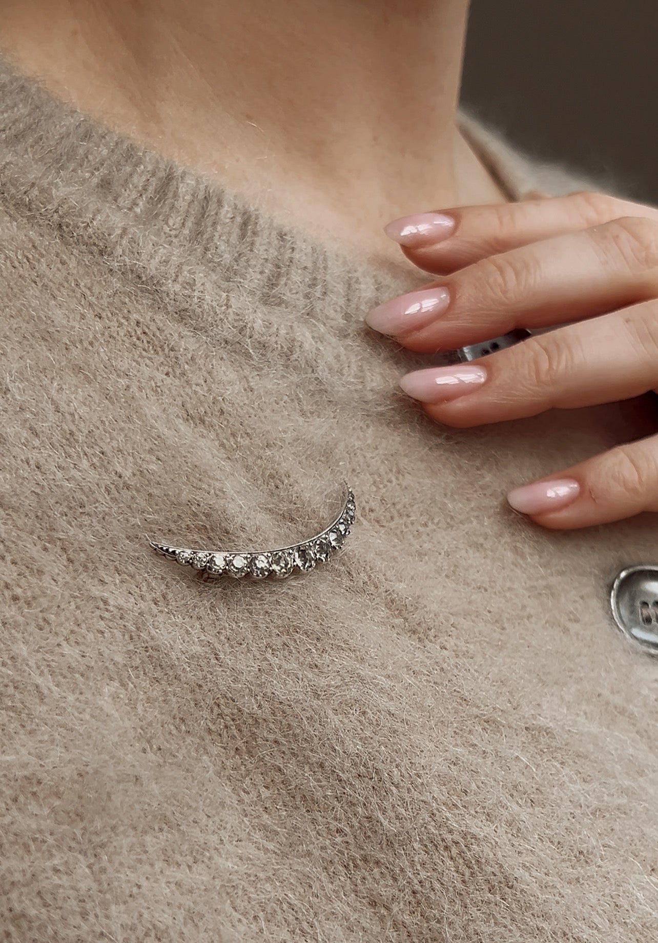 Gorgeous 19th Century Silver and Crescent Moon Paste Brooch