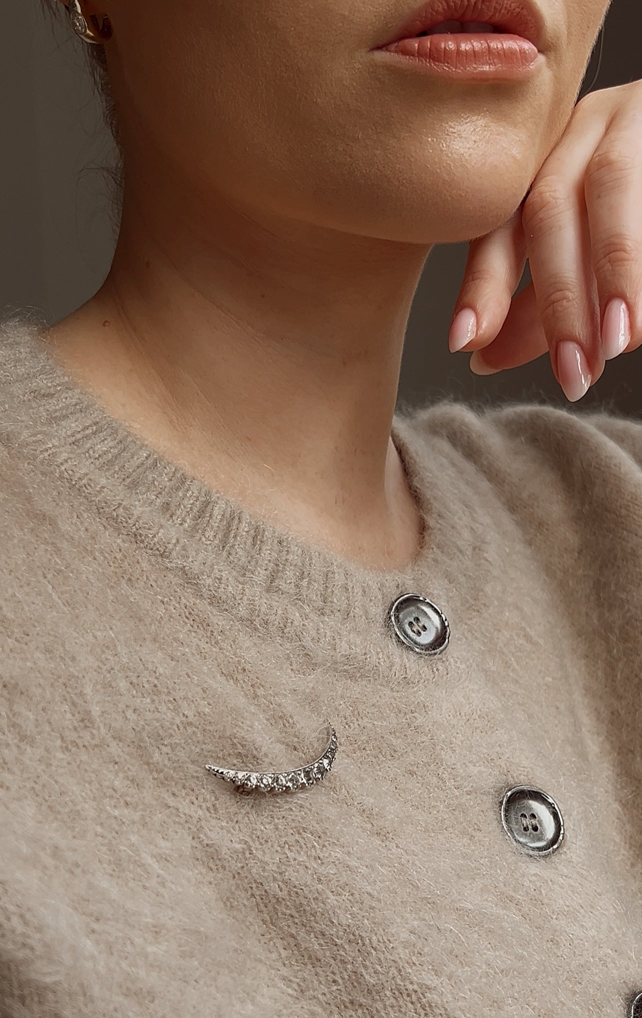 Gorgeous 19th Century Silver and Crescent Moon Paste Brooch