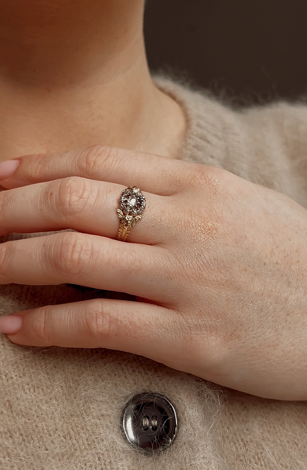 Incredible Georgian Silver and 18ct Gold Diamond Cluster Ring
