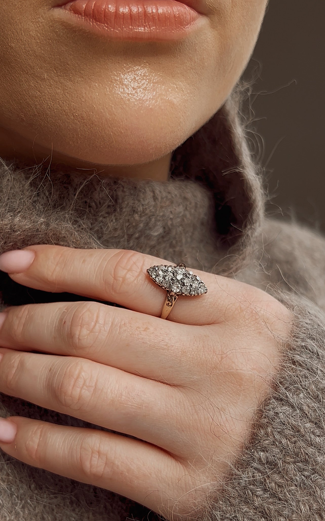 Sublime Antique Old-Cut Diamond Navette Ring