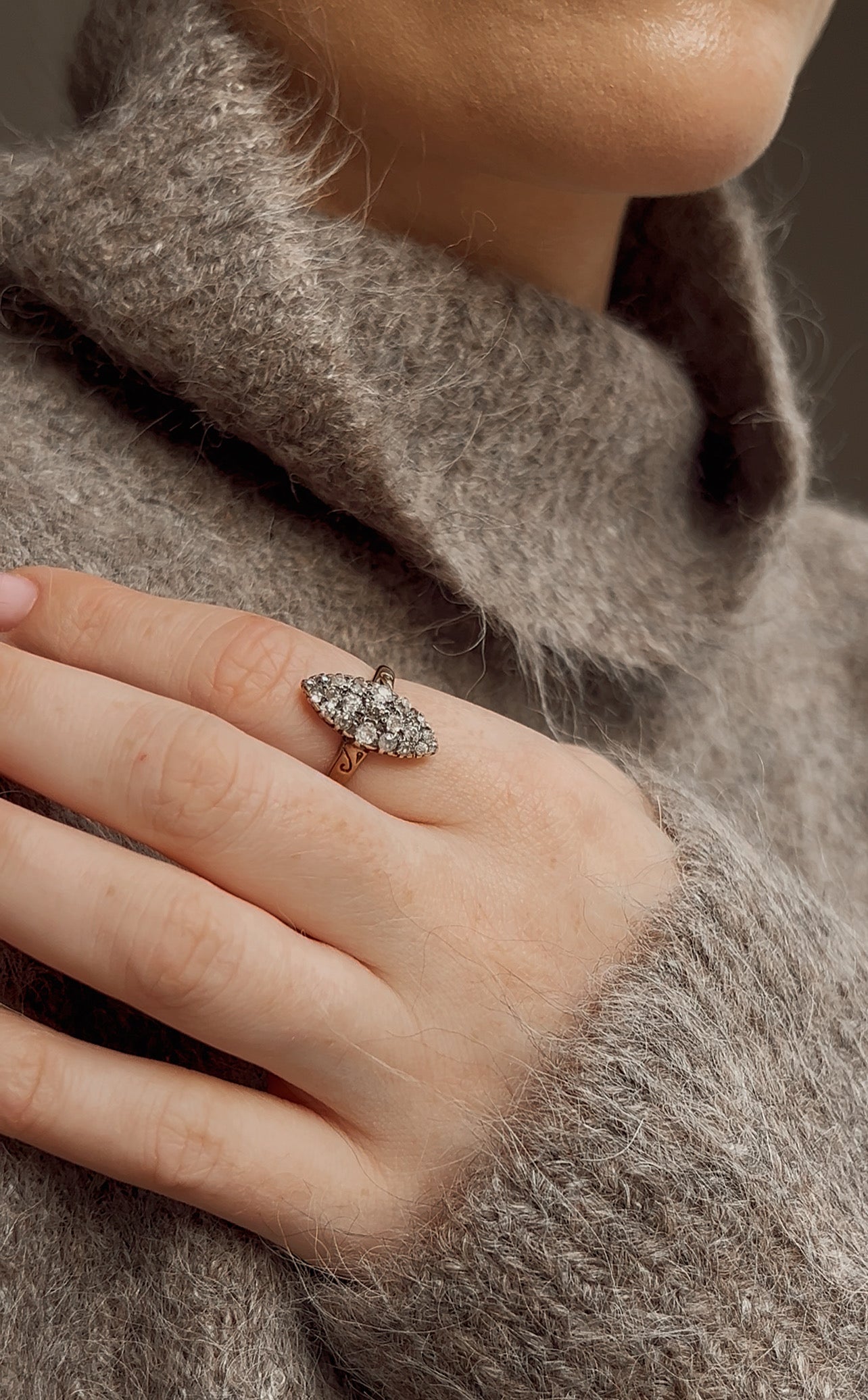 Sublime Antique Old-Cut Diamond Navette Ring