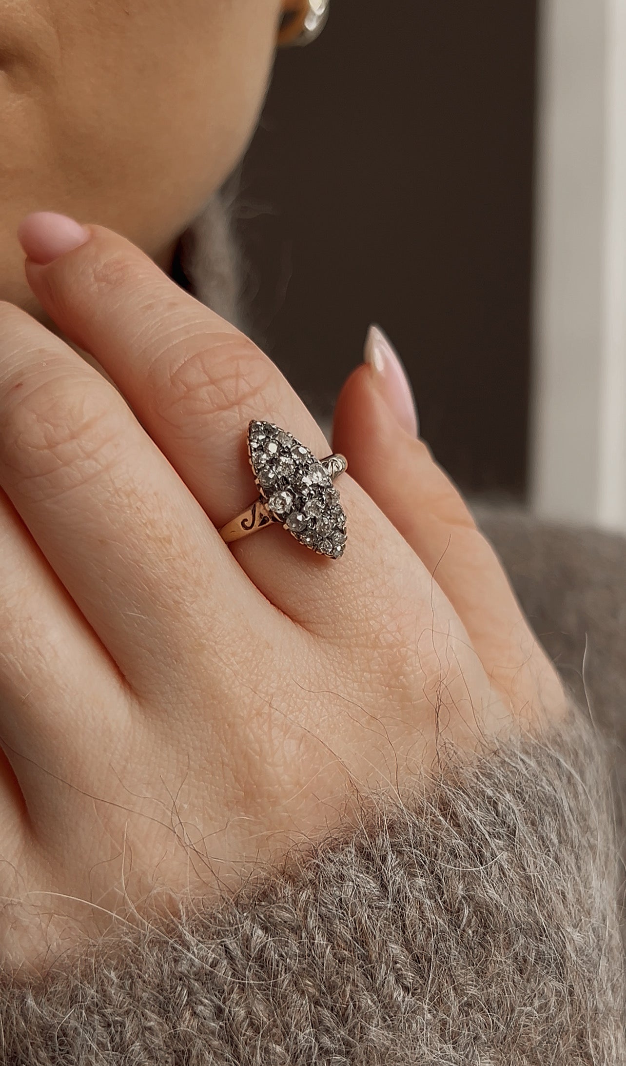 Sublime Antique Old-Cut Diamond Navette Ring