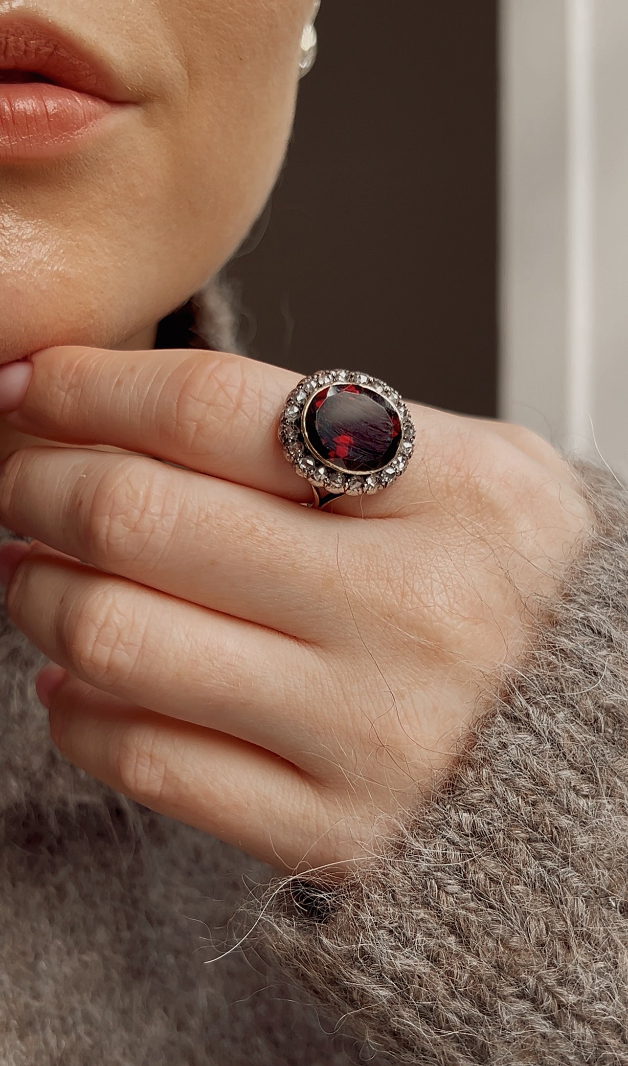Wonderful 19th Century Garnet and Rose-cut Diamond Cluster Ring