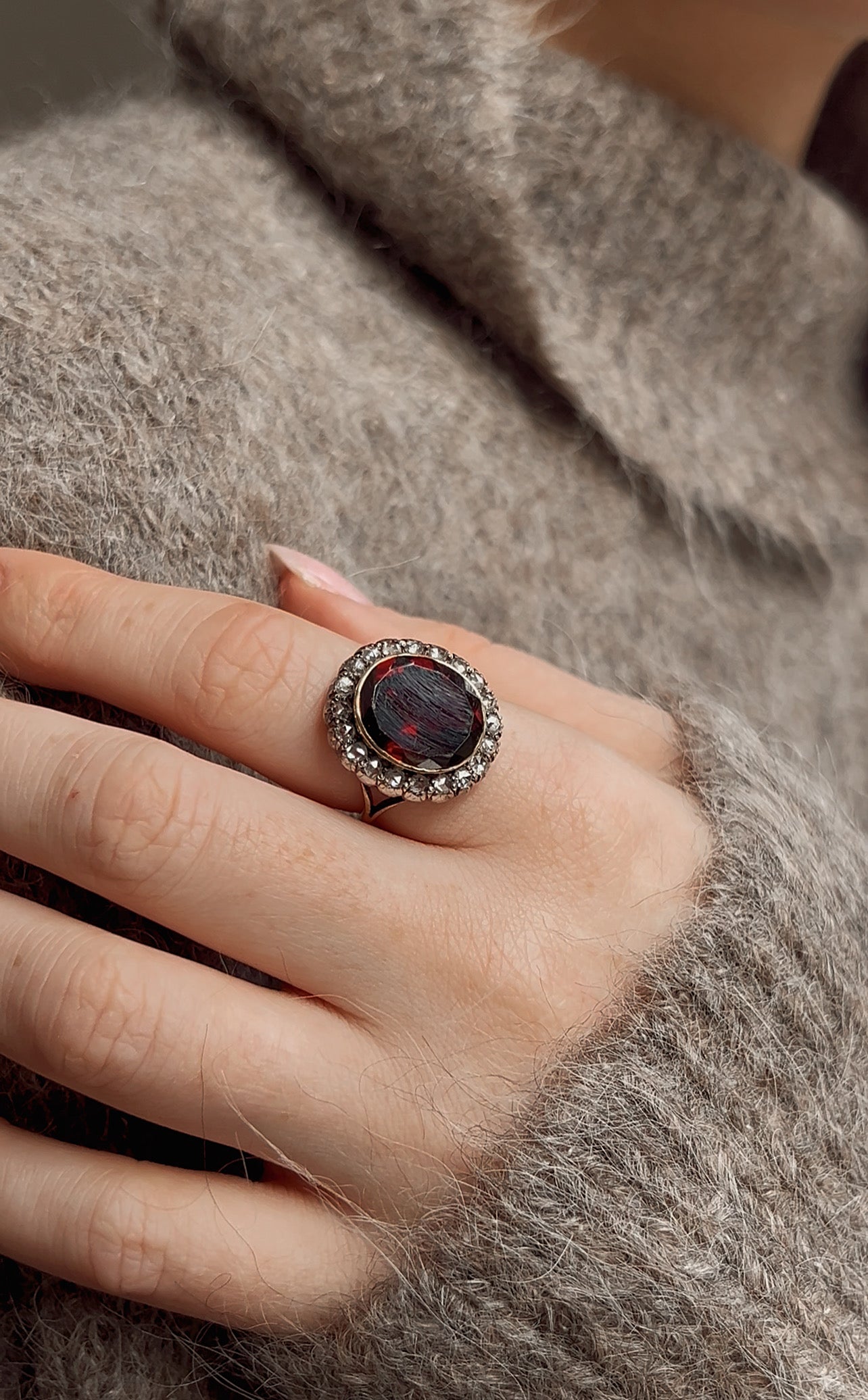 Wonderful 19th Century Garnet and Rose-cut Diamond Cluster Ring