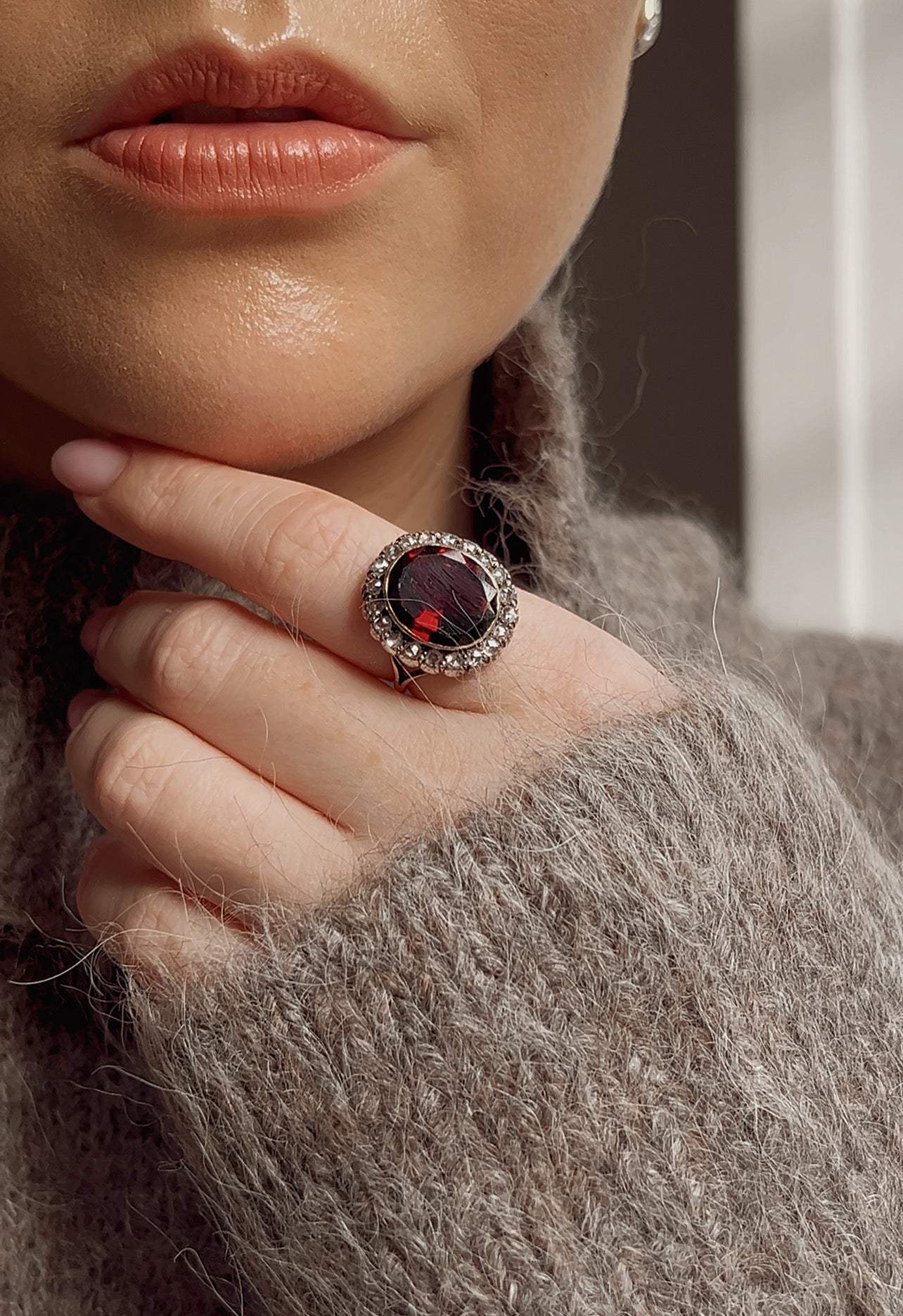 Wonderful 19th Century Garnet and Rose-cut Diamond Cluster Ring
