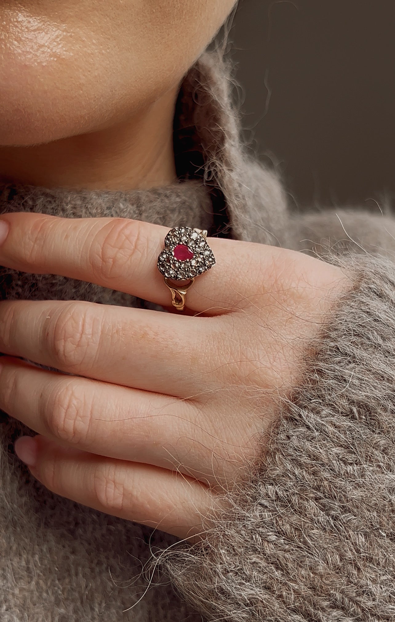 Gorgeous Modern Diamond and Ruby Heart Ring