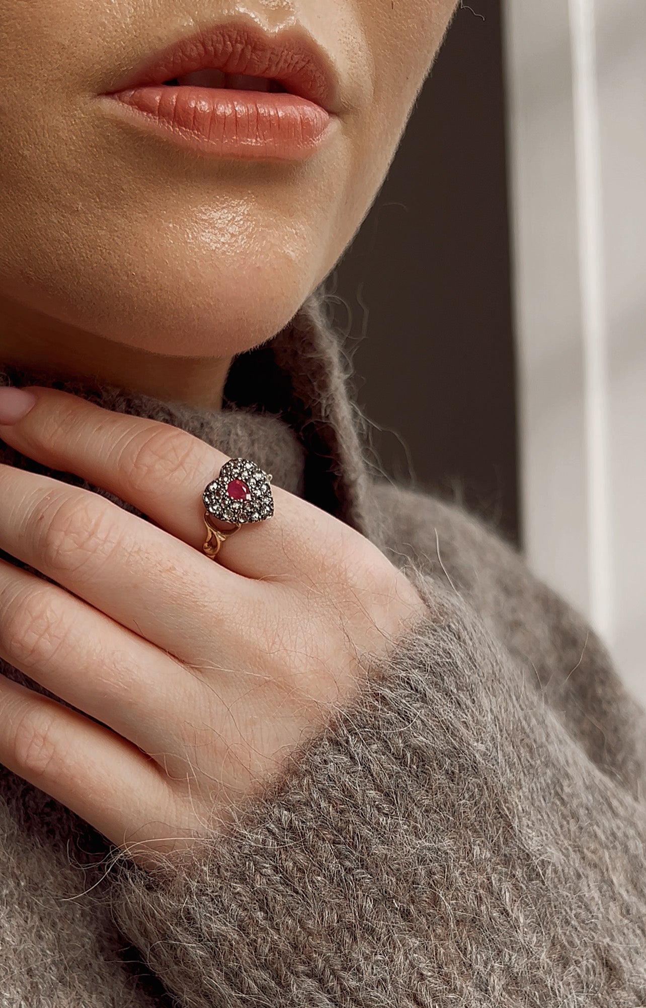 Gorgeous Modern Diamond and Ruby Heart Ring