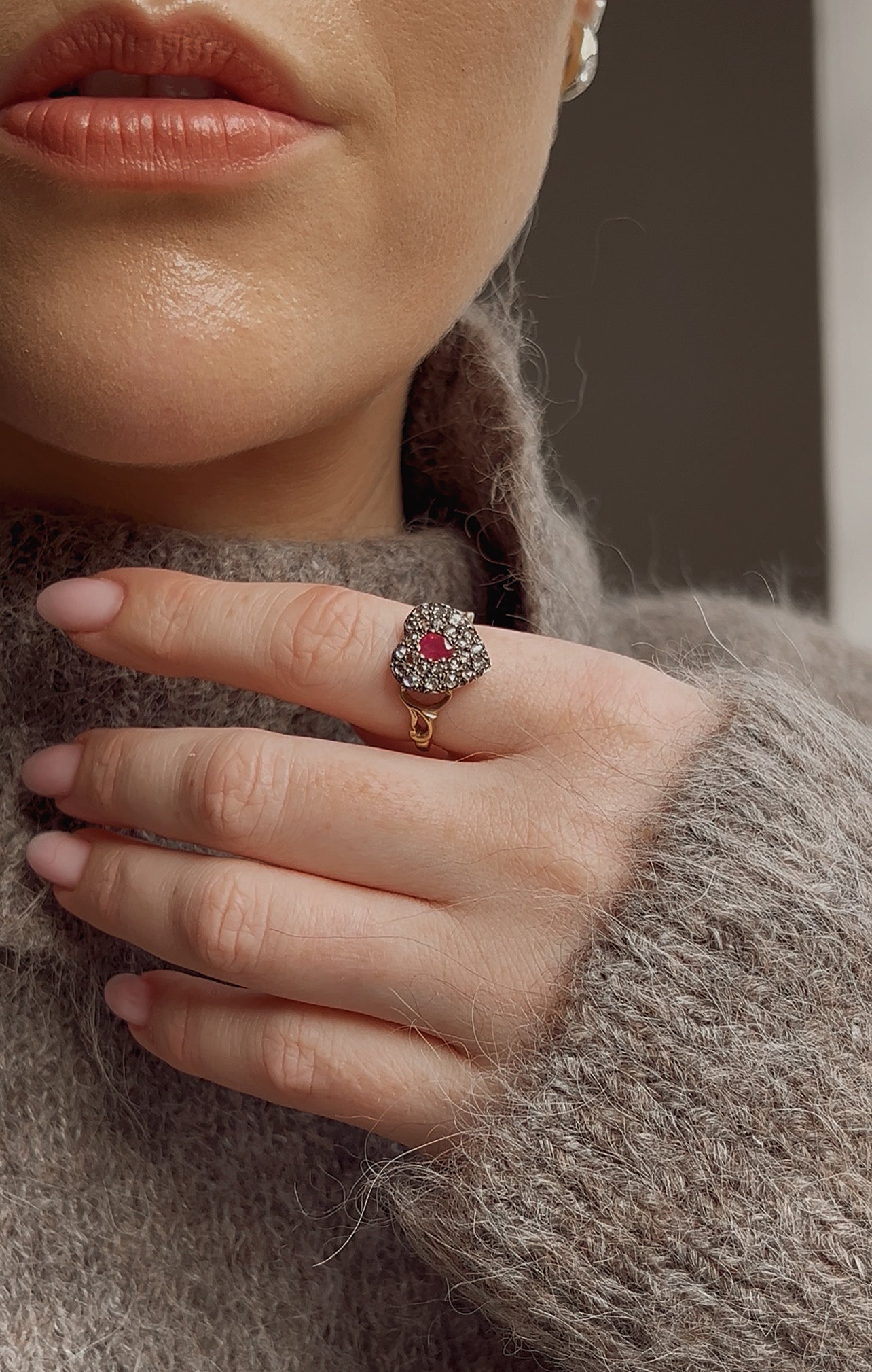 Gorgeous Modern Diamond and Ruby Heart Ring