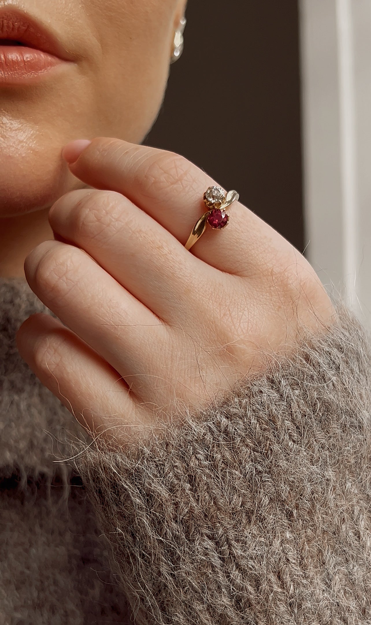 Stunning Art Deco Spinel and Old-Cut Toi et Moi Ring