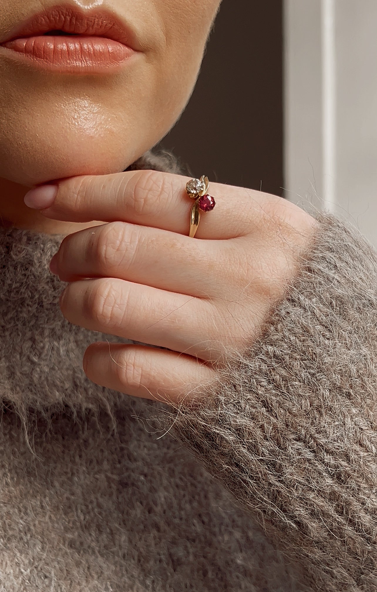 Stunning Art Deco Spinel and Old-Cut Toi et Moi Ring
