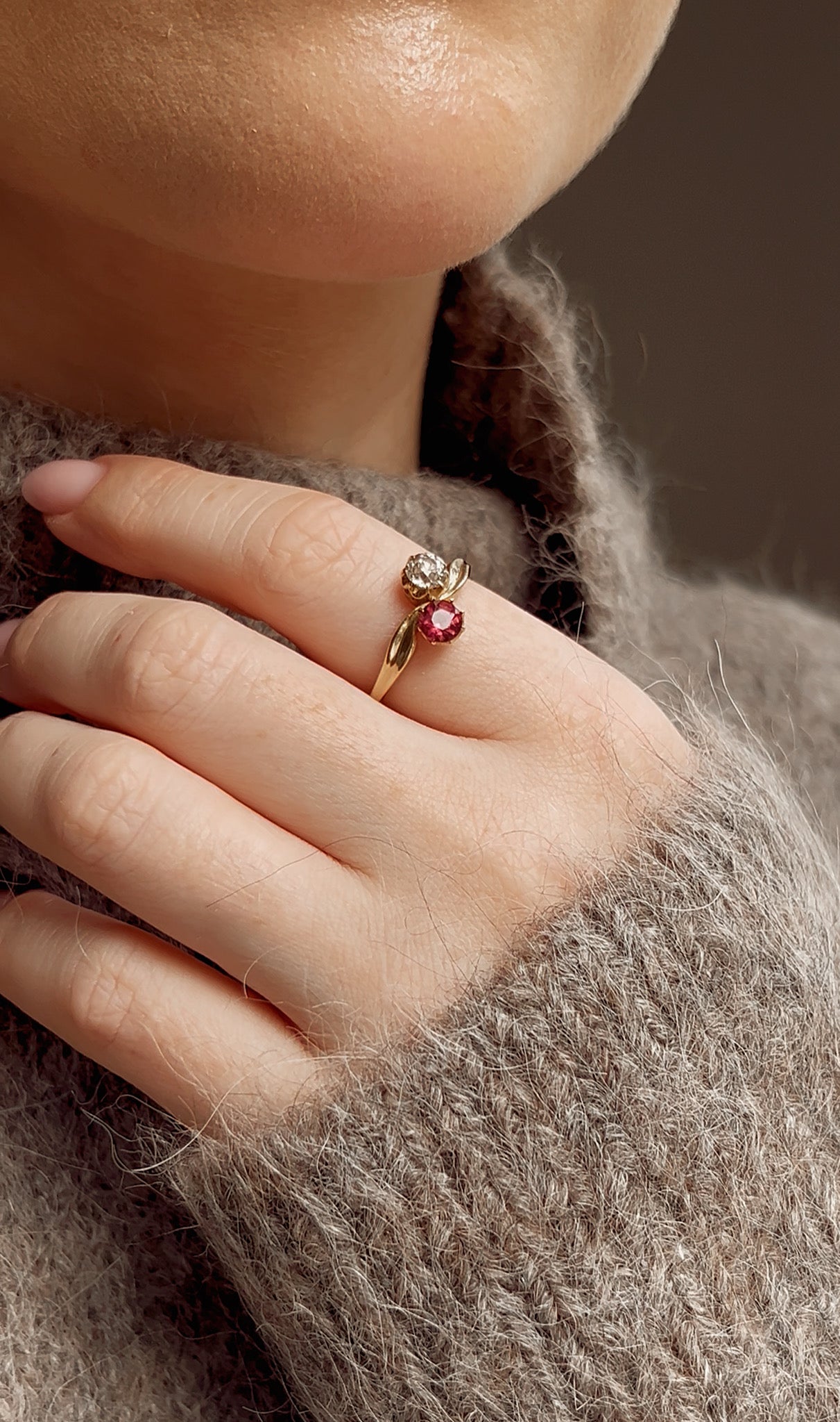 Stunning Art Deco Spinel and Old-Cut Toi et Moi Ring