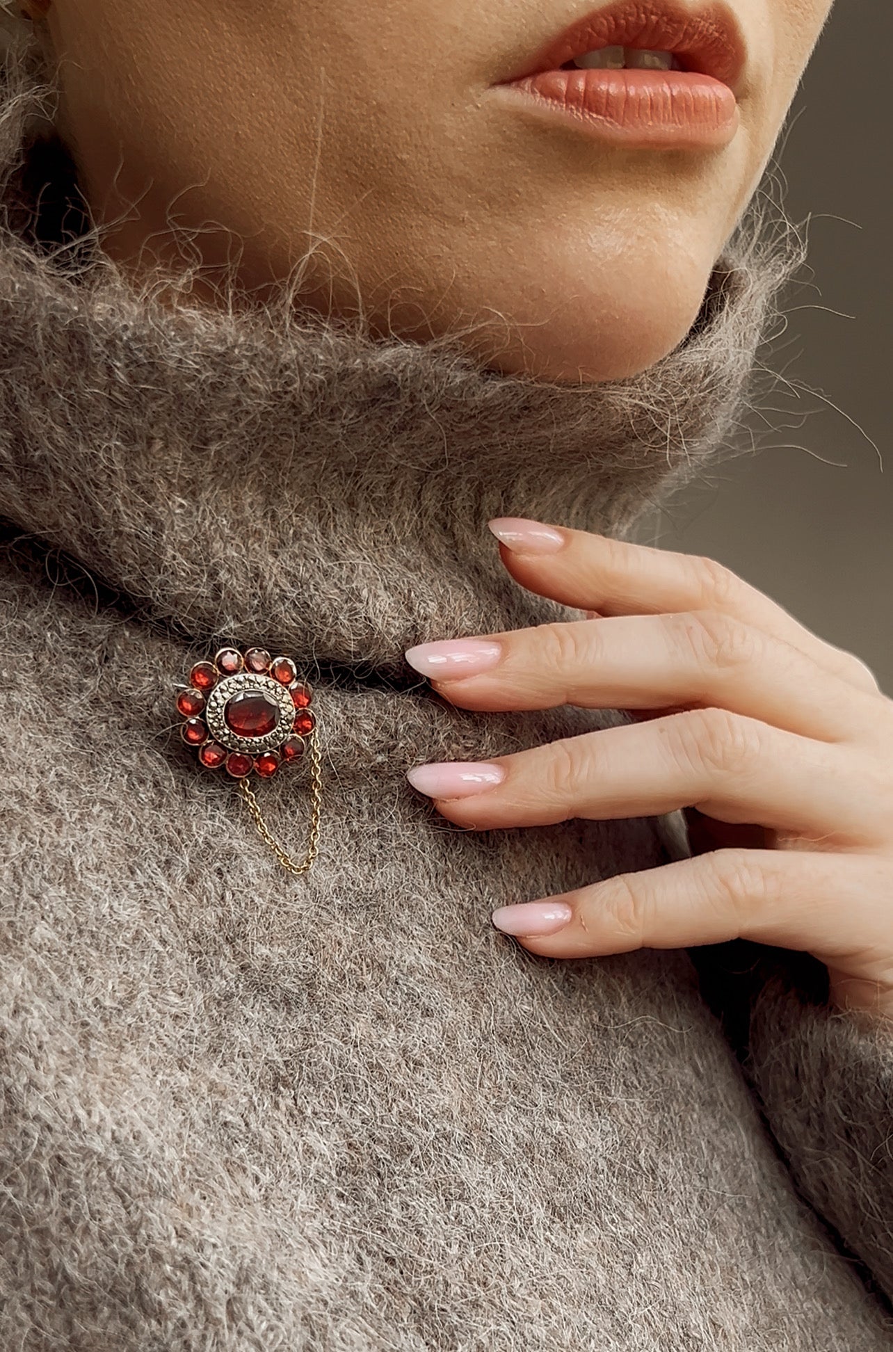 Stunning 19th Century Foil-Backed Garnet and Marcasite Brooch