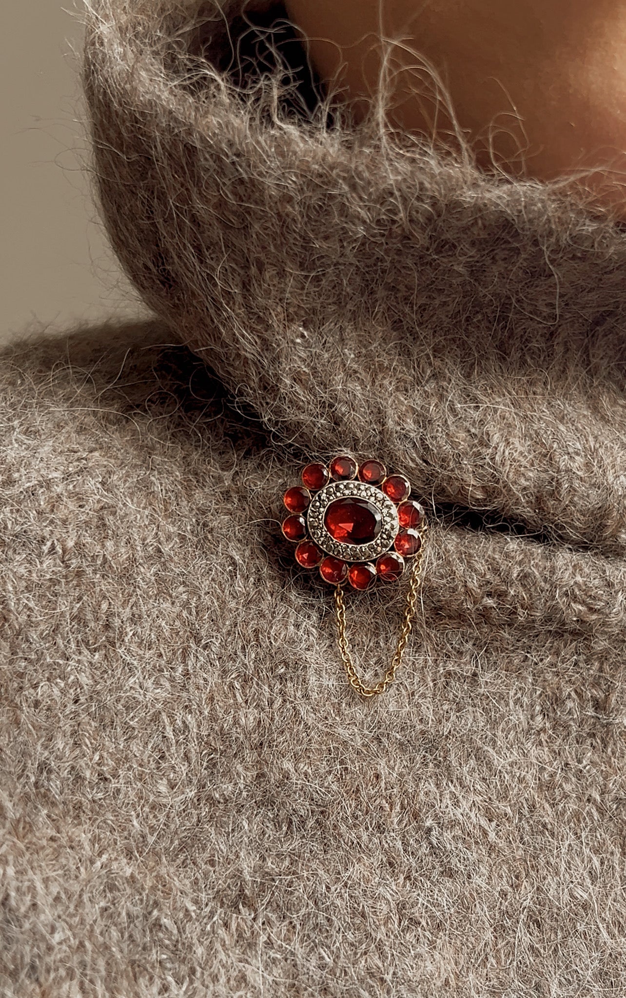 Stunning 19th Century Foil-Backed Garnet and Marcasite Brooch