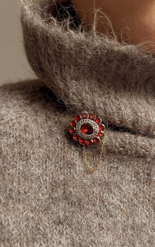 Stunning 19th Century Foil-Backed Garnet and Marcasite Brooch