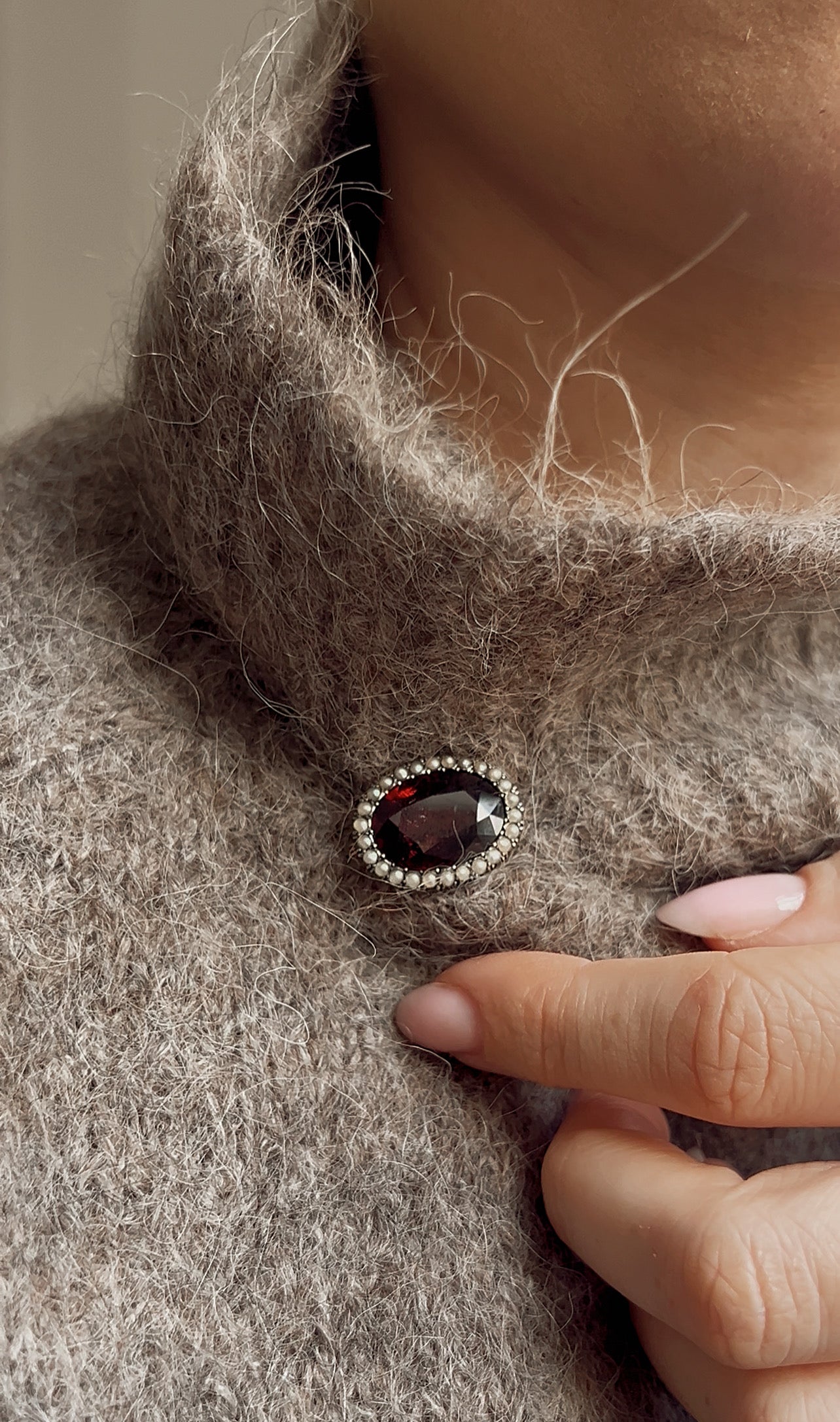 Gorgeous Early 20th Century Garnet and Split Pearl Brooch
